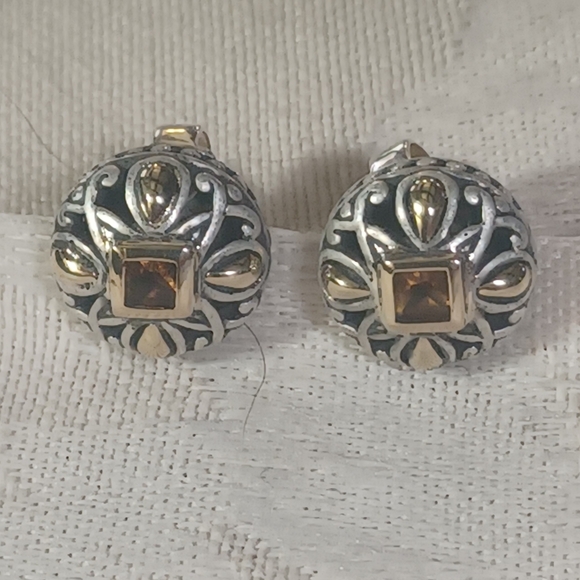 John Hardy Citrine Stud Earrings, SS and 18k
